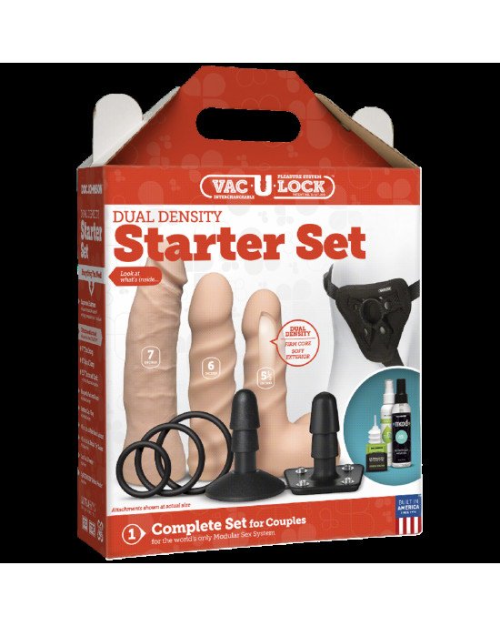 Набір для страпона Doc Johnson Vac-U-Lock Dual Density Starter Set Vanilla, діаметр 2х3,8 см, 5,1 см Набір для страпона Doc Johnson Vac-U-Lock Dual Density Starter Set Vanilla, діаметр 2х3,8 см, 5,1 см