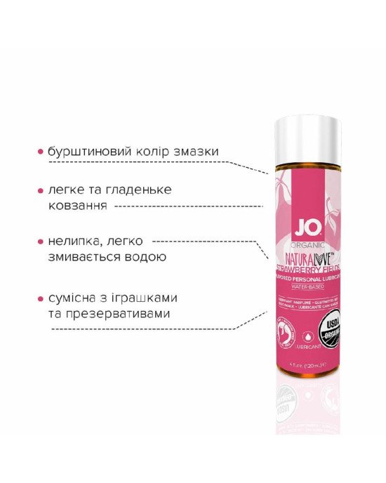 Змазка на водній основі System JO NATURALOVE Strawberry (120 мл) з екстрактом ромашки та листя агави Змазка на водній основі System JO NATURALOVE Strawberry (120 мл) з екстрактом ромашки та листя агави