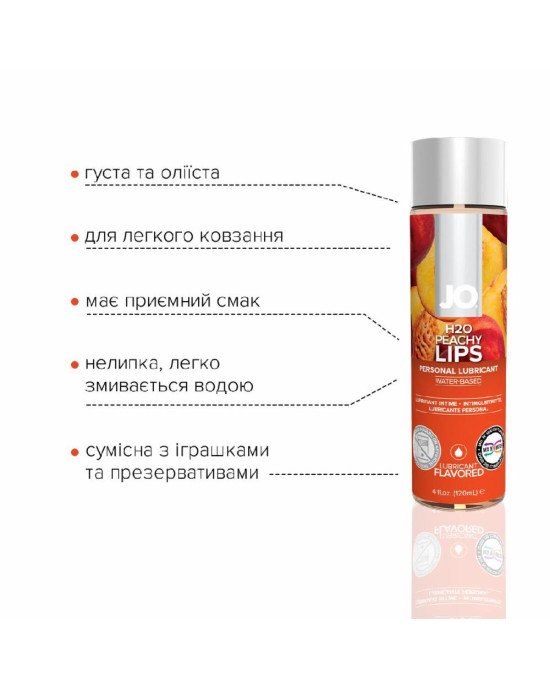 Змазка на водній основі System JO H2O — Peachy Lips (120 мл) без цукру, рослинний гліцерин Змазка на водній основі System JO H2O — Peachy Lips (120 мл) без цукру, рослинний гліцерин