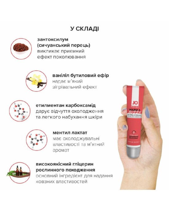 Збудливий гель для клітора System JO WARM & BUZZY (10 мл) з ефектом рідкого вібратора