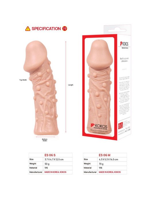 Насадка на член Kokos Extreme Sleeve ES.06 розмір M, потовщувальна, стимулюючий рельєф Насадка на член Kokos Extreme Sleeve ES.06 розмір M, потовщувальна, стимулюючий рельєф
