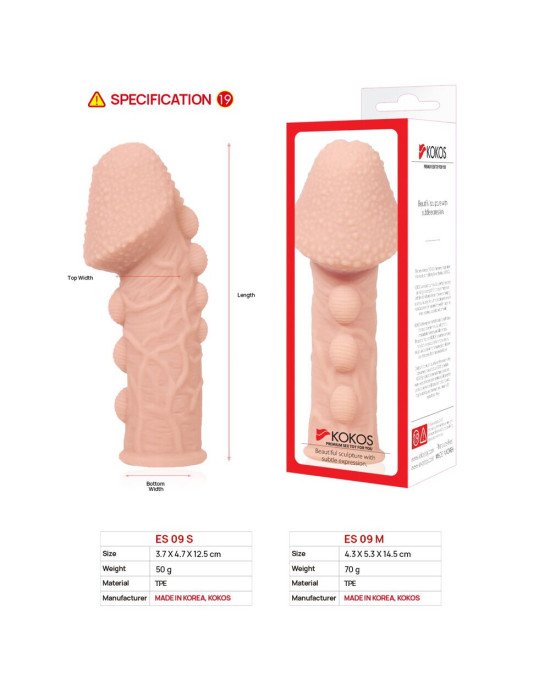 Насадка на член Kokos Extreme Sleeve ES.09 розмір M, потовщуюча, стимулюючий рельєф Насадка на член Kokos Extreme Sleeve ES.09 розмір M, потовщуюча, стимулюючий рельєф