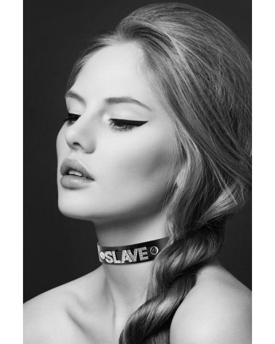 Чокер зі стразами Bijoux Pour Toi - SLAVE, натуральна шкіра Чокер зі стразами Bijoux Pour Toi - SLAVE, натуральна шкіра