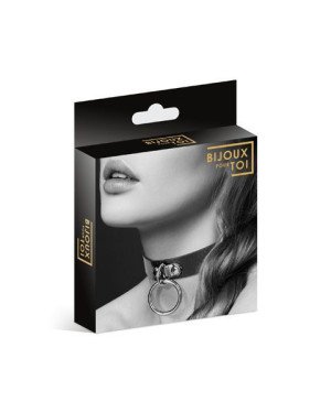 Чокер з кільцем для повідця Bijoux Pour Toi - FETISH Black, екошкіра