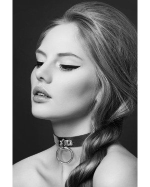 Чокер з кільцем для повідця Bijoux Pour Toi - FETISH Black, екошкіра
