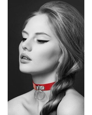Чокер з кільцем для повідця Bijoux Pour Toi - FETISH Red, екошкіра