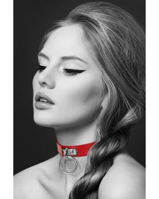 Чокер з кільцем для повідця Bijoux Pour Toi - FETISH Red, екошкіра Чокер з кільцем для повідця Bijoux Pour Toi - FETISH Red, екошкіра