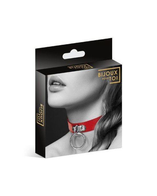 Чокер з кільцем для повідця Bijoux Pour Toi - FETISH Red, екошкіра Чокер з кільцем для повідця Bijoux Pour Toi - FETISH Red, екошкіра