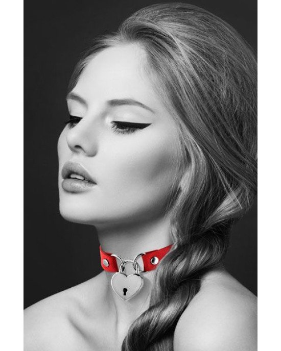 Чокер з замочком-сердечком Bijoux Pour Toi - HEART LOCK Red, екошкіра Чокер з замочком-сердечком Bijoux Pour Toi - HEART LOCK Red, екошкіра