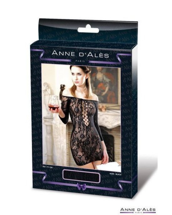 Сукня-сітка з декольте Anne De Ales FETISH DINNER Black S / M, оголене плече Сукня-сітка з декольте Anne De Ales FETISH DINNER Black S / M, оголене плече