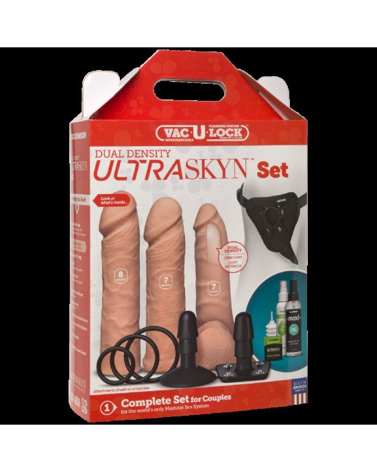 Набір для страпона Doc Johnson Vac-U-Lock Dual Density UltraSKYN Set, діаметр 3×4,5см