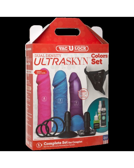 Набір для страпону Doc Johnson Vac-U-Lock Dual Density UltraSKYN Colors Set, діаметр 3х4,5 см Набір для страпону Doc Johnson Vac-U-Lock Dual Density UltraSKYN Colors Set, діаметр 3х4,5 см