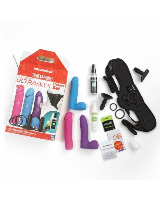 Набір для страпону Doc Johnson Vac-U-Lock Dual Density UltraSKYN Colors Set, діаметр 3х4,5 см Набір для страпону Doc Johnson Vac-U-Lock Dual Density UltraSKYN Colors Set, діаметр 3х4,5 см