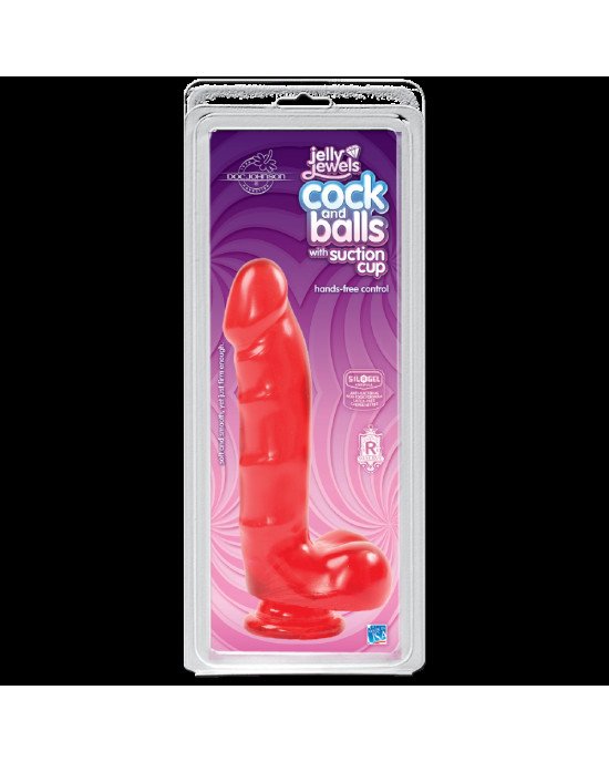 Фалоімітатор Doc Johnson Jelly Jewels Cock&Balls Red, діаметр 3,6 см, антибактеріальний ПВХ Фалоімітатор Doc Johnson Jelly Jewels Cock&Balls Red, діаметр 3,6 см, антибактеріальний ПВХ