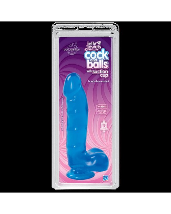 Фалоімітатор Doc Johnson Jelly Jewels Cock & Balls Blue, діаметр 3,6 см, антибактеріальний ПВХ Фалоімітатор Doc Johnson Jelly Jewels Cock & Balls Blue, діаметр 3,6 см, антибактеріальний ПВХ