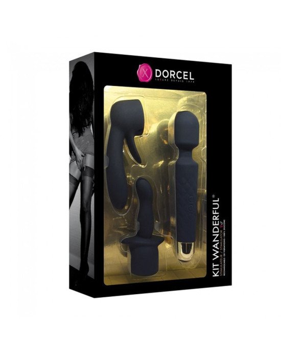 Мінівібромасажер Dorcel Kit Wanderful з насадками (анальна і вагінальна), водонепроникний Мінівібромасажер Dorcel Kit Wanderful з насадками (анальна і вагінальна), водонепроникний