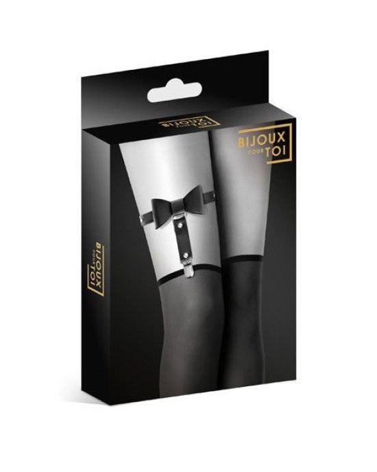 Гартер на ногу Bijoux Pour Toi - WITH BOW Black, сексуальна підв'язка з бантиком, екошкіра Гартер на ногу Bijoux Pour Toi - WITH BOW Black, сексуальна підв'язка з бантиком, екошкіра
