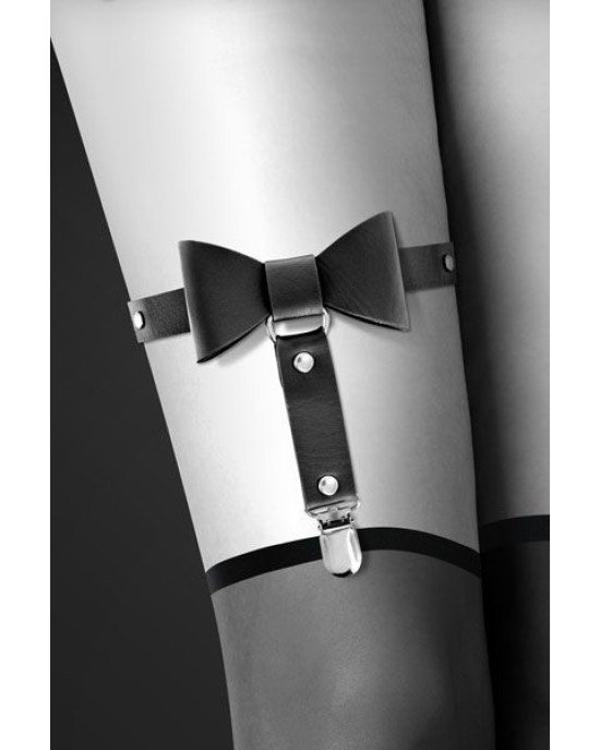 Гартер на ногу Bijoux Pour Toi - WITH BOW Black, сексуальна підв'язка з бантиком, екошкіра Гартер на ногу Bijoux Pour Toi - WITH BOW Black, сексуальна підв'язка з бантиком, екошкіра