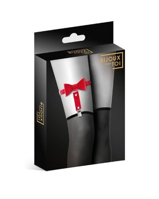 Гартер на ногу Bijoux Pour Toi - WITH BOW Red, сексуальна підв'язка з бантиком, екошкіра Гартер на ногу Bijoux Pour Toi - WITH BOW Red, сексуальна підв'язка з бантиком, екошкіра