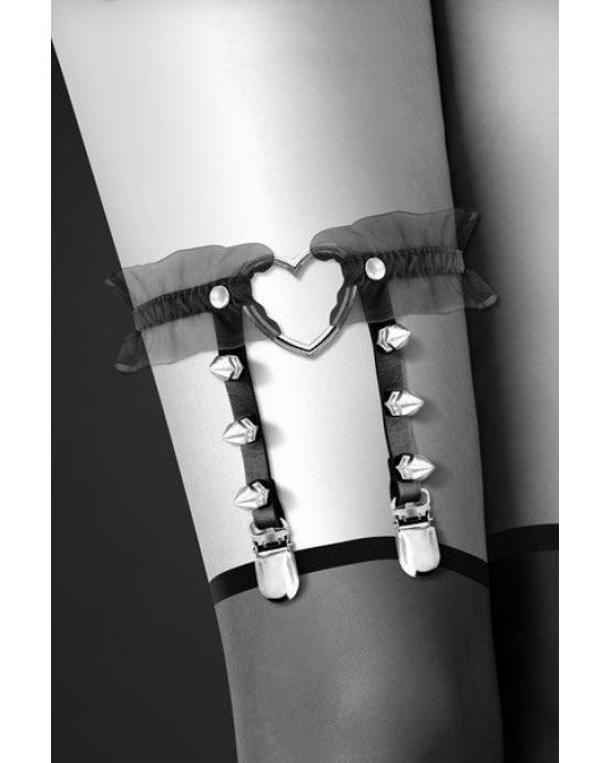 Гартер на ногу Bijoux Pour Toi - WITH HEART AND SPIKES Black, сексуальна підв'язка з сердечком Гартер на ногу Bijoux Pour Toi - WITH HEART AND SPIKES Black, сексуальна підв'язка з сердечком