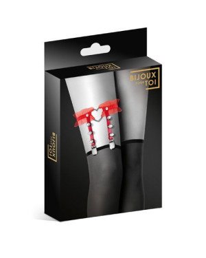 Гартер на ногу Bijoux Pour Toi - WITH HEART AND SPIKES Red, сексуальна підв'язка з сердечком