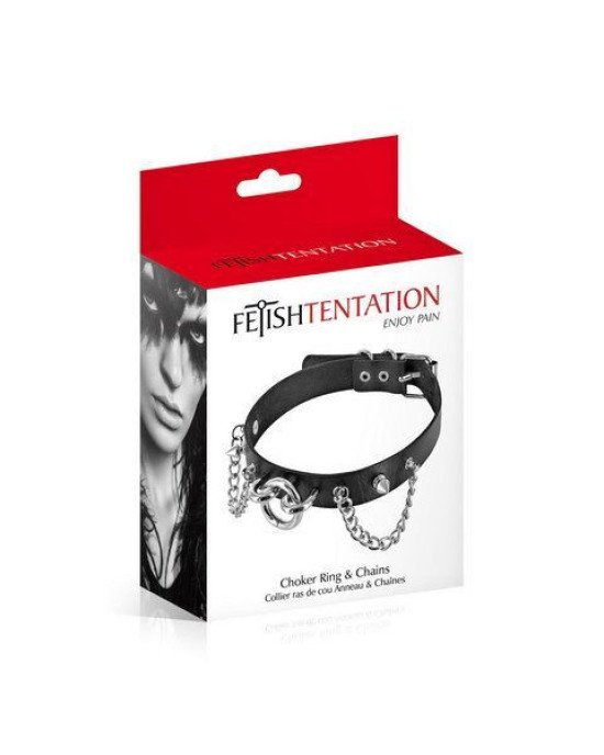 Нашийник ланцюжками, шипами і кільцем Fetish Tentation Choker Rings and Chains, екошкіра Нашийник ланцюжками, шипами і кільцем Fetish Tentation Choker Rings and Chains, екошкіра