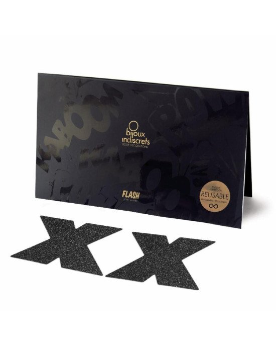 Пестіс стікіні Bijoux Indiscrets Flash Cross Black, наліпки на соски Пестіс стікіні Bijoux Indiscrets Flash Cross Black, наліпки на соски