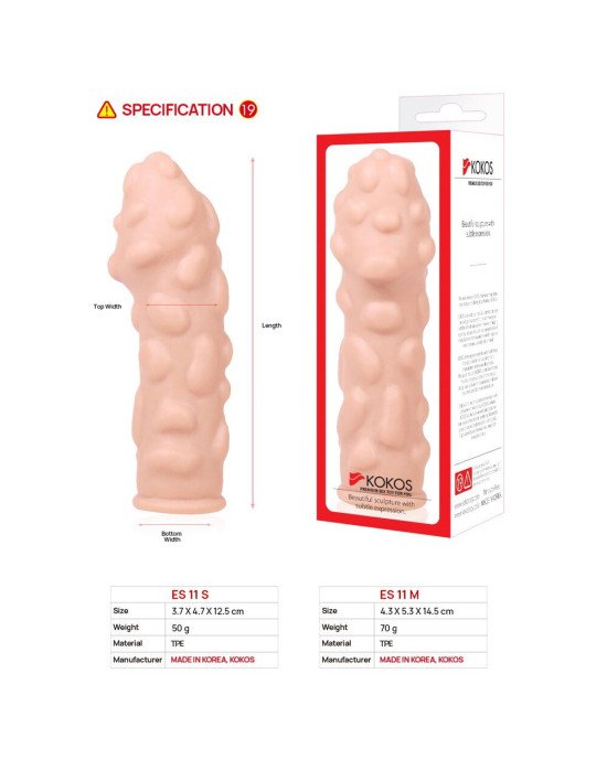 Насадка на член Kokos Extreme Sleeve ES.11 розмір M, потовщувальна, стимулюючий рельєф Насадка на член Kokos Extreme Sleeve ES.11 розмір M, потовщувальна, стимулюючий рельєф