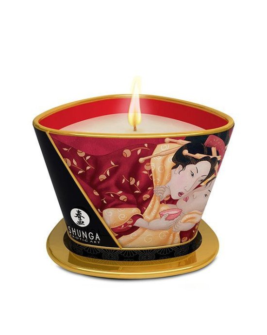 Масажна свічка Shunga Massage Candle – Sparkling Strawberry Wine (170 мл) з афродизіаками