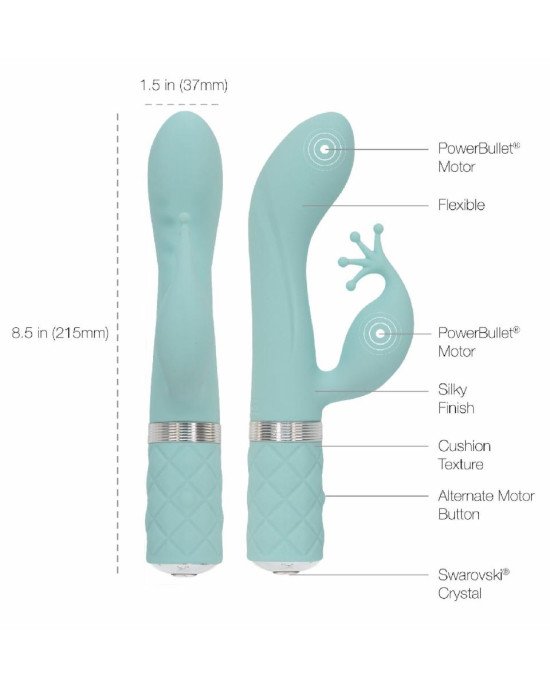 Розкішний вібратор-кролик Pillow Talk - Kinky Teal з кристалом Сваровські, потужний Розкішний вібратор-кролик Pillow Talk - Kinky Teal з кристалом Сваровські, потужний