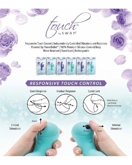 Вібратор-кролик з сенсорним управлінням і ротацією Touch by SWAN - Duo Purple, глибока вібрація Вібратор-кролик з сенсорним управлінням і ротацією Touch by SWAN - Duo Purple, глибока вібрація