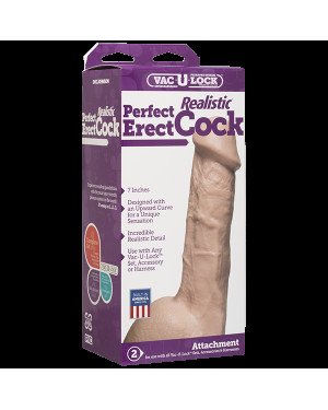 Фалоімітатор Doc Johnson - 7 Inch Perfect Erect Cock, діаметр 3,8см, велика голівка, Vac-U-Lock