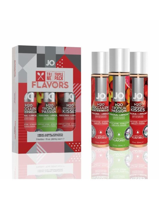 Набір System JO Tri-Me Triple Pack — Flavors (3×30 мл) три різні смаки оральних змазок Набір System JO Tri-Me Triple Pack — Flavors (3×30 мл) три різні смаки оральних змазок