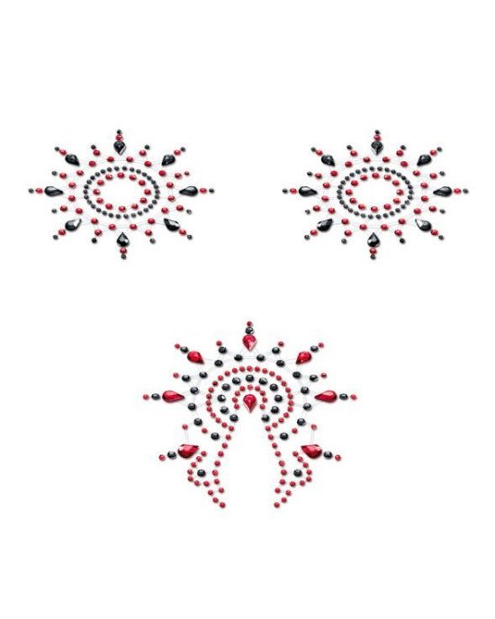 Пестіс з кристалів Petits Joujoux Gloria set of 3 - Black/Red, прикраса на груди та вульву