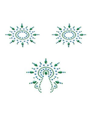Пестіс з кристалів Petits Joujoux Gloria set of 3 - Green/Blue, прикраса на груди та вульву