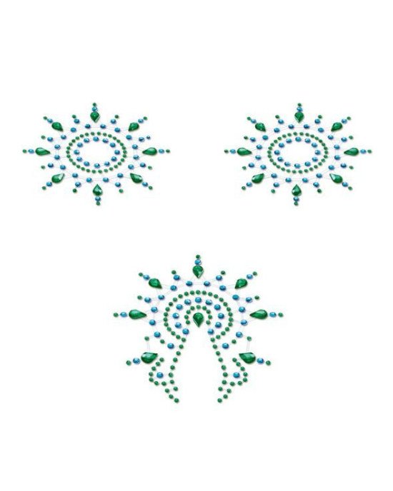 Пестіс з кристалів Petits Joujoux Gloria set of 3 - Green/Blue, прикраса на груди та вульву Пестіс з кристалів Petits Joujoux Gloria set of 3 - Green/Blue, прикраса на груди та вульву