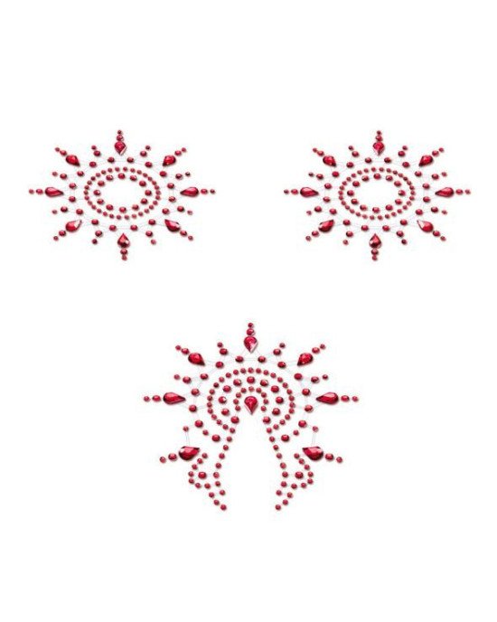 Пестіс з кристалів Petits Joujoux Gloria set of 3 - Red, прикраса на груди та вульву Пестіс з кристалів Petits Joujoux Gloria set of 3 - Red, прикраса на груди та вульву