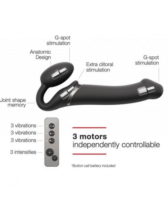 Безремінний страпон з вібрацією Strap-On-Me Vibrating Black M, діаметр 3,3 см, пульт ДК, регульовани Безремінний страпон з вібрацією Strap-On-Me Vibrating Black M, діаметр 3,3 см, пульт ДК, регульовани