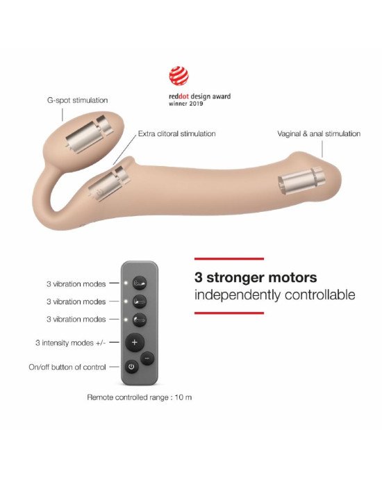 Безремінний страпон з вібрацією Strap-On-Me Vibrating Flesh M, діаметр 3,3 см, пульт ДК, регульовани Безремінний страпон з вібрацією Strap-On-Me Vibrating Flesh M, діаметр 3,3 см, пульт ДК, регульовани