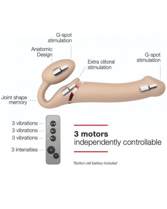 Безремінний страпон з вібрацією Strap-On-Me Vibrating Flesh M, діаметр 3,3 см, пульт ДК, регульовани Безремінний страпон з вібрацією Strap-On-Me Vibrating Flesh M, діаметр 3,3 см, пульт ДК, регульовани