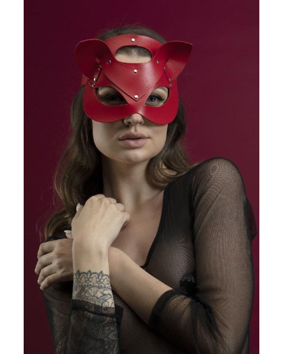Маска кішечки Feral Feelings - Catwoman Mask, натуральна шкіра, червона Маска кішечки Feral Feelings - Catwoman Mask, натуральна шкіра, червона