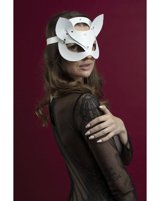 Маска кішечки Feral Feelings - Catwoman Mask, натуральна шкіра, біла Маска кішечки Feral Feelings - Catwoman Mask, натуральна шкіра, біла