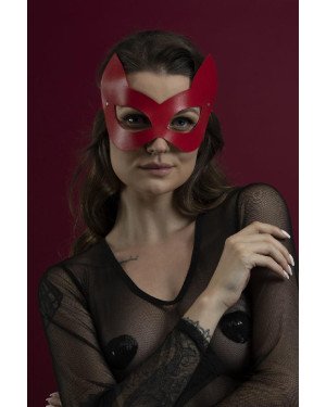 Маска кішечки Feral Feelings - Kitten Mask, натуральна шкіра, червона