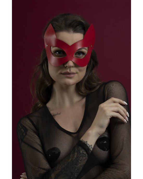 Маска кішечки Feral Feelings - Kitten Mask, натуральна шкіра, червона
