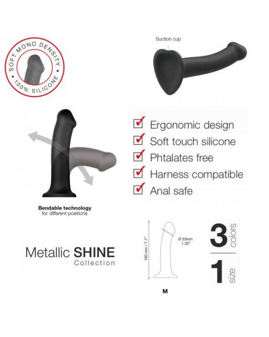 Насадка для страпону Strap-On-Me Mono Density Dildo M Blue, діам. 3,3 см, одношаровий силікон, гнучк