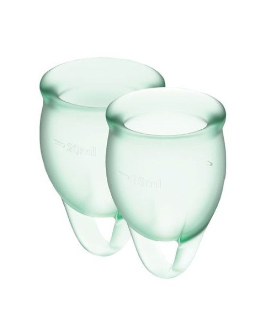 Набір менструальних чаш Satisfyer Feel Confident (light green), 15мл і 20мл, мішечок для зберігання