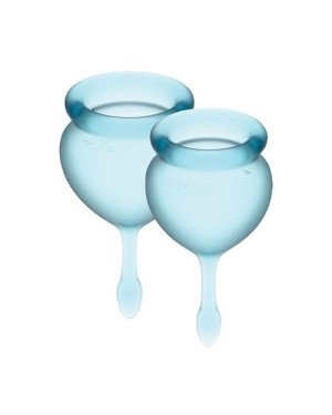 Набір менструальних чаш Satisfyer Feel Good (light blue), 15мл і 20мл, мішечок для зберігання