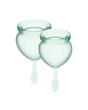 Набір менструальних чаш Satisfyer Feel Good (light green), 15мл і 20мл, мішечок для зберігання