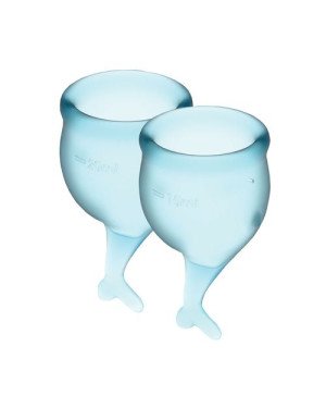 Набір менструальних чаш Satisfyer Feel Secure (light blue), 15мл і 20мл, мішечок для зберігання