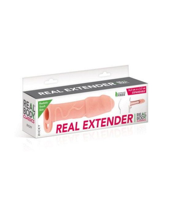 Насадка на член Real Body — Real Extender DICKY із закритою головкою та кільцем для мошонки Насадка на член Real Body — Real Extender DICKY із закритою головкою та кільцем для мошонки